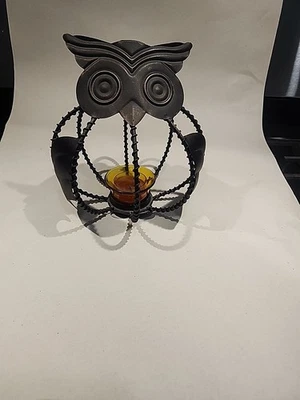 Suporte para luz de chá coruja de metal preto - Imagem 1 de 4
