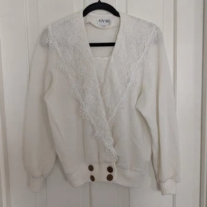 Suéter tejido de colección Nilani para mujer MEDIANO victoriano cabaña hada cuello de encaje años 80 - Imagen 1 de 10