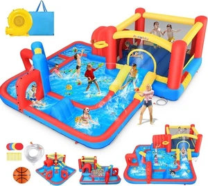 Inflatable Water Slide Bounce House Obstacle Course for Kids Backyard Blow Up 💦 - Picture 1 of 12