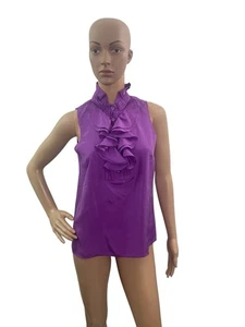 J Crew Women’s Size 2 Sleeveless Front Ruffle Solid Purple Silk Blouse - Picture 1 of 4