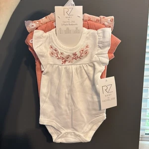 Rachel Zoe Pack Of 3 Bodysuits Baby Girl 3-6 Months Pink and White - Picture 1 of 5
