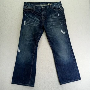 Monarchy Men Dark Wash Distressed Bootcut Jeans Size 38x32 - Picture 1 of 11