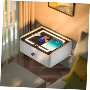 Floating Nightstand with Charging Station Bedside Table LED Smart Bedside - Picture 1 of 7
