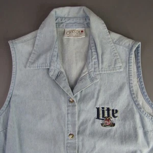 Camicia denim smanicata Miller Lite donna taglia M made in USA cotone pettinato Y2K anni 90 - Foto 1 di 9