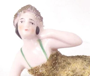 German Bathing Beauty Figurine Art Deco Green Sugar Suit Gray Cap 3.5in 1920s 48 - Picture 1 of 8