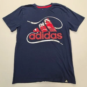 Adidas Shirt Boys Large Blue Comfort Casual Outdoors Stylish Youth Kids - Picture 1 of 8
