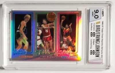 1996 97 Topps Finest Reprint REFRACTOR Larry BIRD ERVING JOHNSON #22 HGA 9 Mint  - Image 1 of 2
