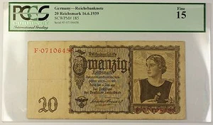 16.6.1939 Germany 20 Reichsmark Reichsbanknote SCWPM# 185 PCGS Fine F-15 - Picture 1 of 2