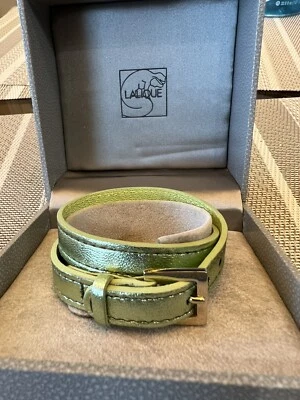 LALIQUE LAMBSKIN OUTER & COWHIDE LEATHER INSIDE GREEN TONE DOUBLE WRAP BRACELET - Image 1 of 4