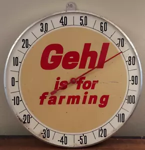 Vintage Gehl Farm Equipment Round Farm Thermometer "Gehl is for farming" - Picture 1 of 7