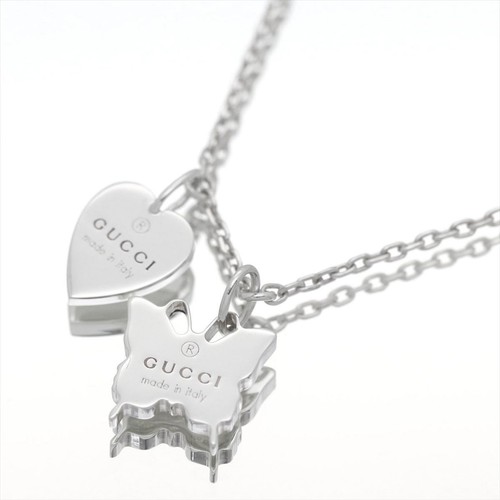 GUCCI Ciondolo Piatta Etichetta Cuore Farfalla Collana Donna Marchio Farfalla Argento Ag925