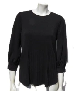 ADRIANNA PAPELL US M schwarz Stretch Strick Plissee Plissee Bluse Shirt Oberteil 3/4 Arm - Bild 1 von 7