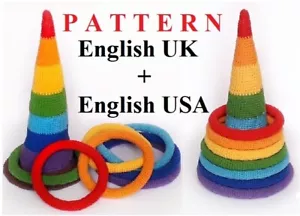 Pattern crochet Waldorf and Montessori eco toy Pattern rainbow pyramid with ring - Picture 1 of 4
