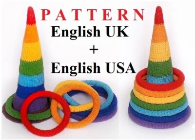 Pattern crochet Waldorf and Montessori eco toy Pattern rainbow pyramid with ring - Image 1 of 4