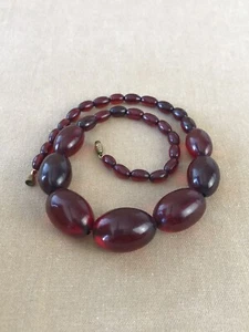 Vintage Cherry Amber Bakelite Graduated Bead 54G Necklace 19” - Picture 1 of 15