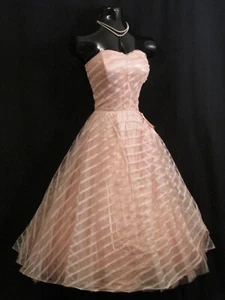 Vintage 1950's 50s Strapless PINK Tulle Lace Taffeta Party Prom Wedding Dress - Picture 1 of 11