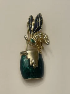H.I. Broche prendedor maceta miel abejorro estrás y esmalte  - Imagen 1 de 3