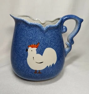 Rooster Pitcher Vintage Calico Crown China Blue Sponge Ware Farmhouse Decor EC! - Picture 1 of 12