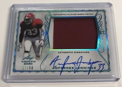 ANFERNEE JENNINGS RC 2020 Leaf Trinity AUTOGRAPH Two-Color PATCH Auto PATRIOTS - Image 1 of 3