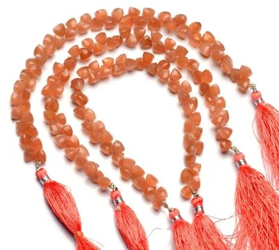 Natural Gem Peach Moonstone Beads for Jewelry Making 6.5mm 3D Trillion Shape 8" - Image 1 of 4
