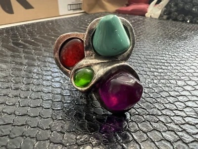 NUEVO UNO de 50 Púrpura Verde Turquesa Cristal de Murano Grueso Anillo Plata 7 7.5 8 M L Foto 1 de 4