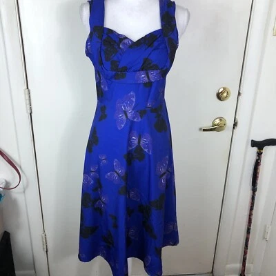 Ruiyige 女式 50 年代灵感连衣裙蝴蝶印花甜心领口 M 码 — 第 1/4 张图片