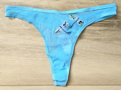NWT Vintage Y2K Victoria's Secret Aqua Sheer Nylon Mesh Thong String Panty S - Image 1 of 3