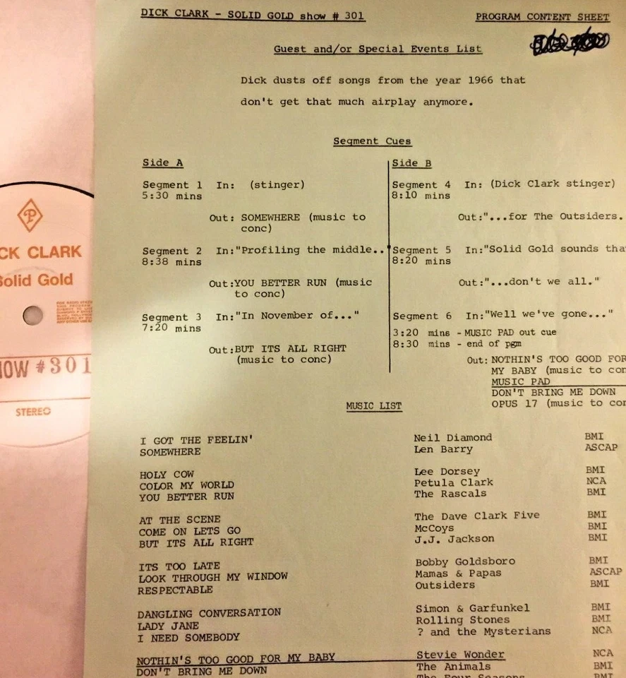 #301 DICK CLARK SOLID GOLD RARE SONGS '66,DC5, McCOYS, STONES, OUTSIDERS,RASCALS - Image 1 of 1