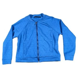 H by Halston Women’s Bomber Jacket Blue Knit Size 12 Textured Full Zip - Picture 1 of 8