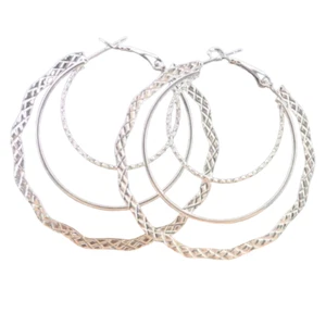 3-layer Alloy Silver Plated Hoop Earrings - New - Picture 1 of 3