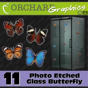 11 Butterfly Photo Etched Glass Window Stickers SHOWER DOOR PATIO GREENHOUSE - Picture 1 of 9