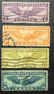 US Scott Airmail #C16-17, 19 y 24, Winged Globe juego completo - Usado - Imagen 1 de 2
