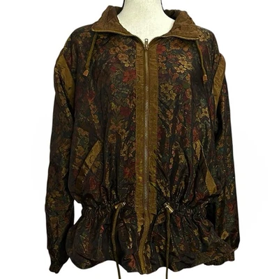 Chaqueta cortavientos Lavon XL satinada floral oscura 1997 Foto 1 de 4