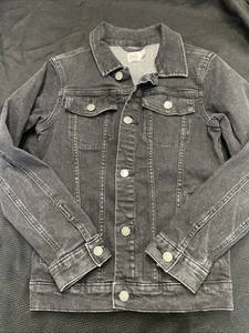 Boys 10/12 Heavy duty Black Denim Jacket Button Down Light Distress Look - Picture 1 of 1