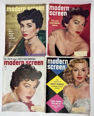 4 Vintage 1950s Modern Screen Rita Hayworth Liz Taylor Gossip Tabloid Magazines Foto 1 de 4