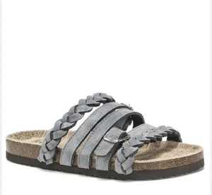 Muk Luks Strappy Terri Sandals Gray Suede Leather w/ Buckles Womens Size 8 - Picture 1 of 8
