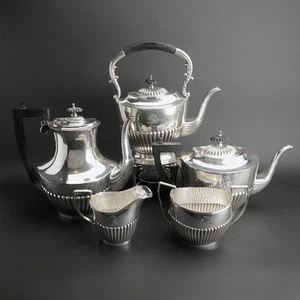 Victor Obler NYC Sheffield Silverplate Repro 5 Piece Coffee Tea Set Lion Crest - Picture 1 of 11