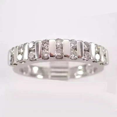14K White Gold Plated 1.30Ct Round Cut Lab Created Diamond Anniversary Band Ring - Image 1 of 4