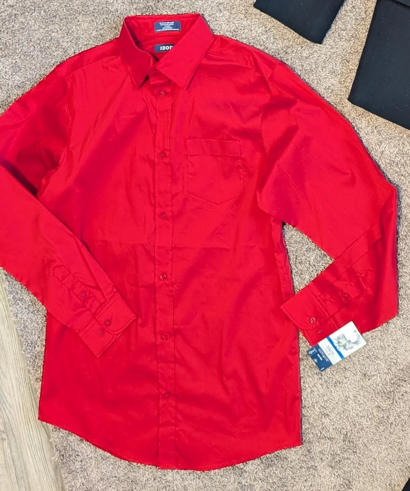 全新带标签 IZOD 男孩红色纽扣礼服衬衫 XL 码 18/20 — 第 1/1 张图片