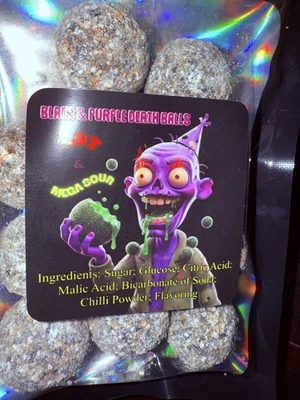 Caramelo agrio extremo "Black & Purple Death" importado del Reino Unido - ¡Como se ve en la televisión! Foto 1 de 4