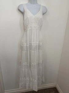 Maxi Vestido Vintage Magic Rayón Blanco Crochet Hippie Boho Hada Niveles M - Imagen 1 de 9