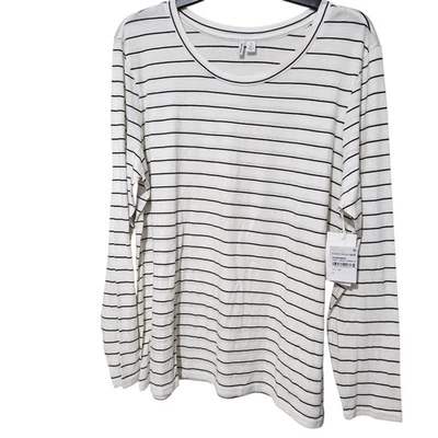 Nordstrom Long Sleeve Top Size 1X White Black Striped casual - Image 1 of 4