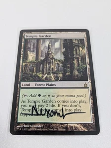 Temple Garden Ravnica SIGNED by Rob Alexander MTG Green White Shock Land Card - Picture 1 of 2