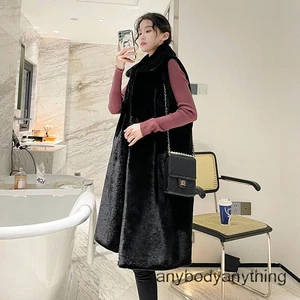 Herbst Winter Neu Damen Lange Weste Kunstfell Weste Schmal Ärmellos Jacke Tops - Bild 1 von 19