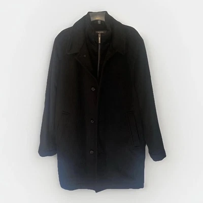 Kenneth Cole Reaction Black Wool & Cashmere Full Zip & Button Coat Size 40-42  - Image 1 of 4