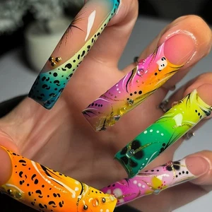 Colorful Graffiti Contrast Nails Detachable, Color-blocking Nails O5A1 - Picture 1 of 9