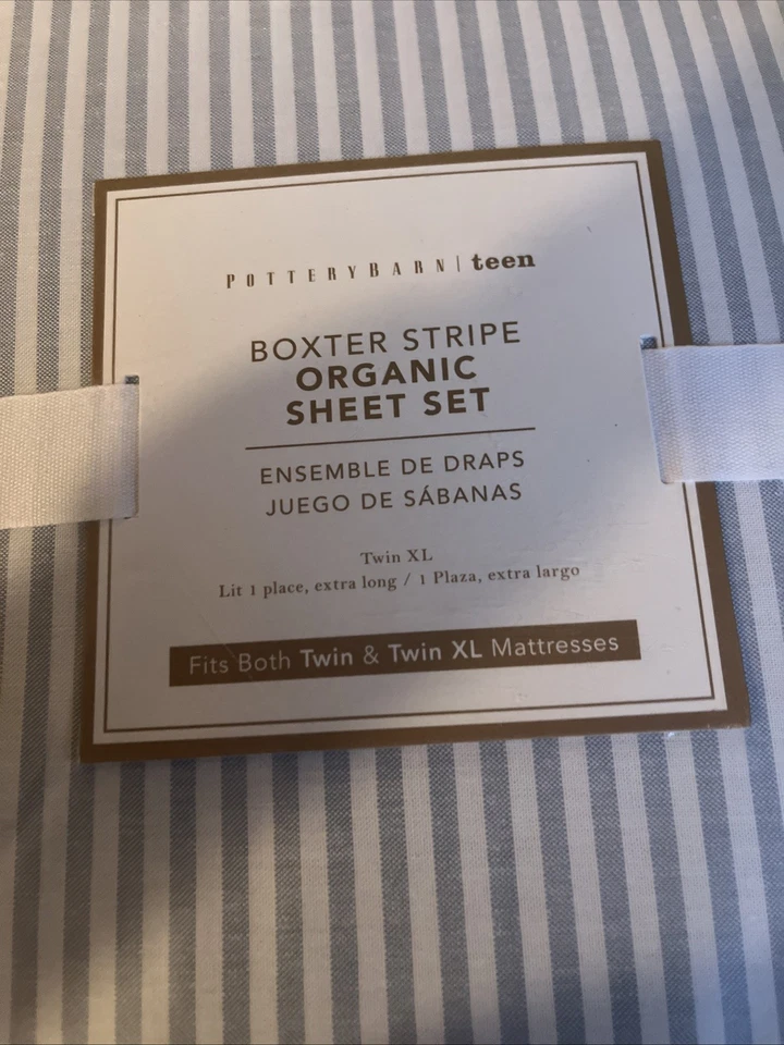 JUEGO DE SÁBANAS ORGÁNICAS A RAYAS BOXTER ADOLESCENTE GRANERO CERÁMICA, DOBLE LG ~ GRIS/BLANCO Foto 1 de 1