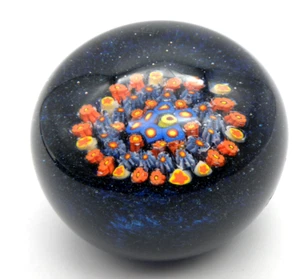 Art Glass Paperweight Millefiori Style Sphere 3.5" wide Floral Small chip Vtg - Picture 1 of 14