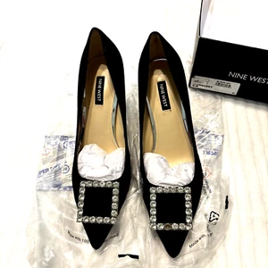 Nine West Woman’s Jaquee2 Black Suede Heels With Rhinestones, New! Size 9M Read - Picture 1 of 12