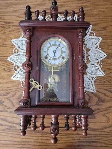 Vintage Stick & Ball Wood Wall Pendulum Clock Victorian Style Korean w/Key Cover